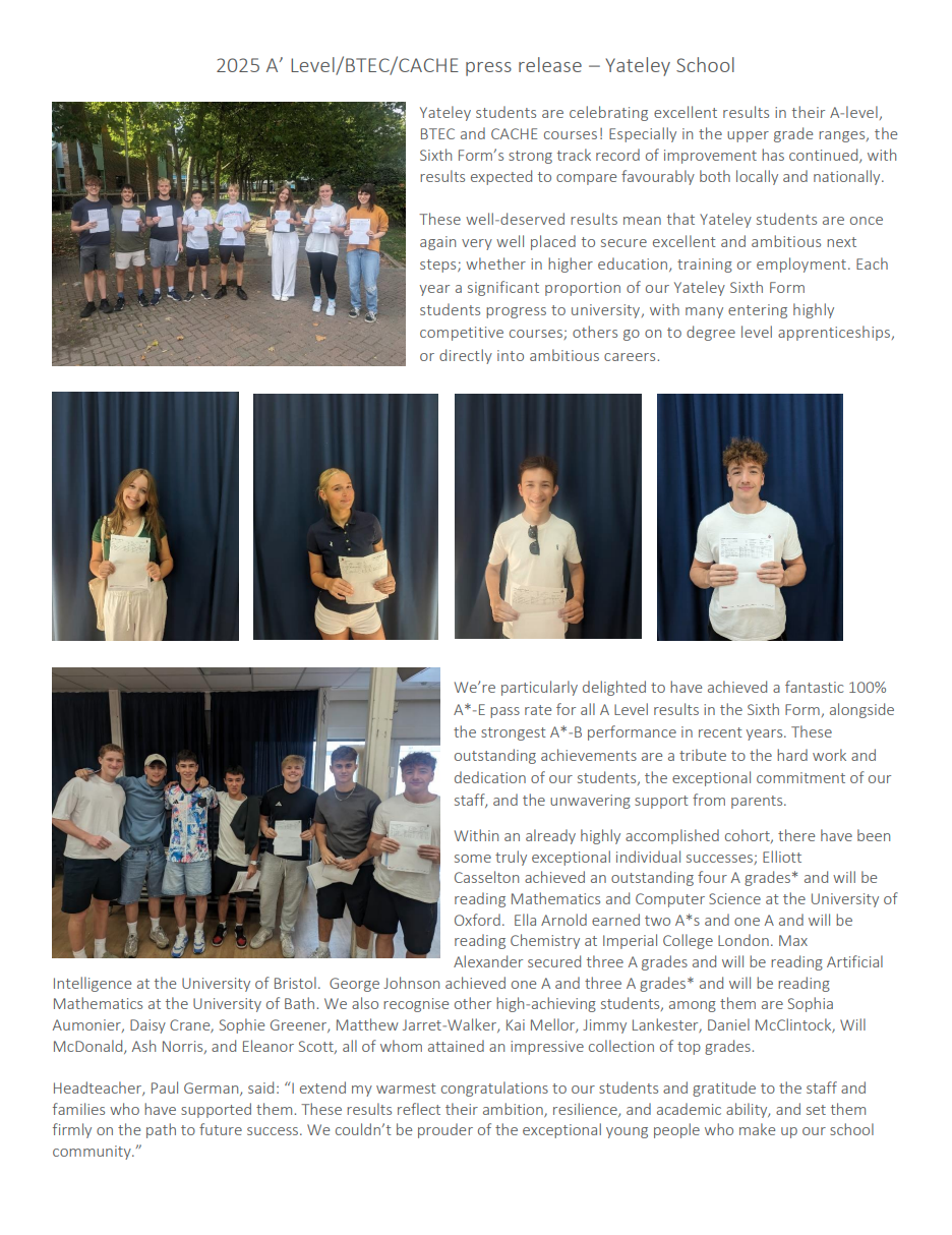 A-Level & Sixth Form Results 2025
