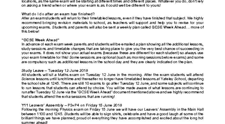 Letter about Exams