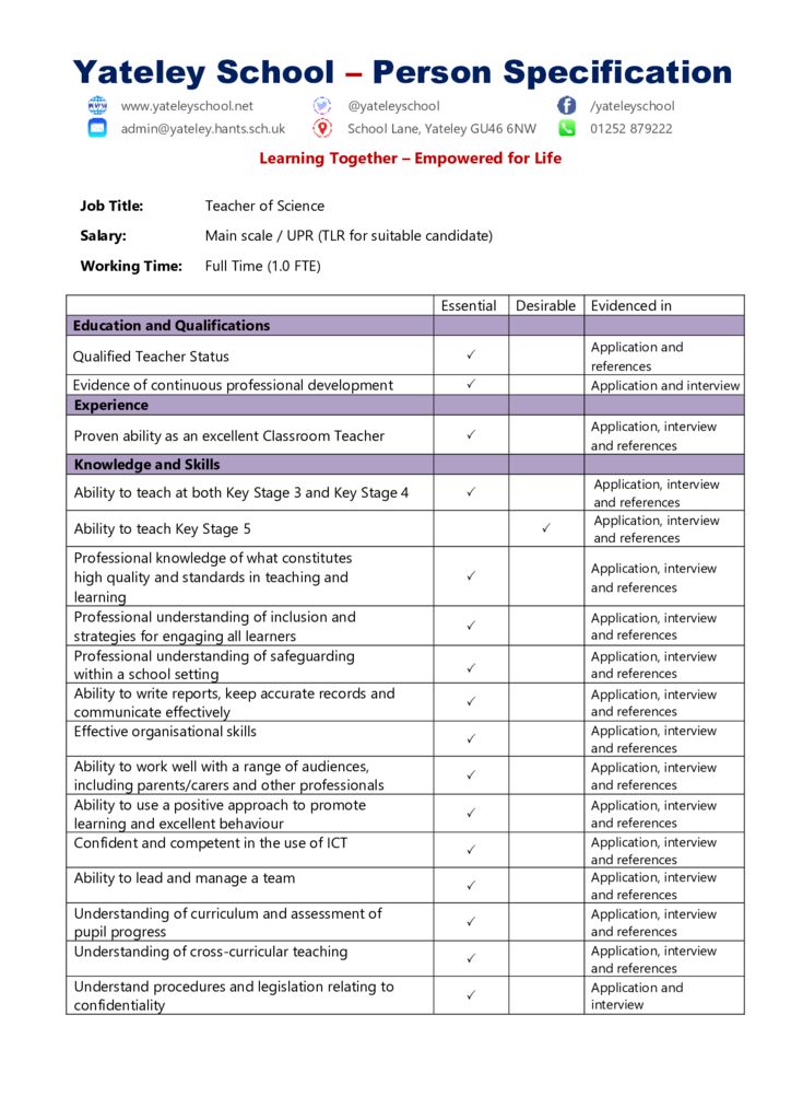 thumbnail of TEACHER OF SCIENCE PERSON SPECIFICATION NOV 24 – BIOLOGY