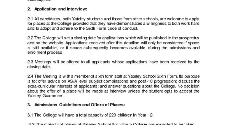 Yateley Sixth Form Policy 2020-21 – Yateley School